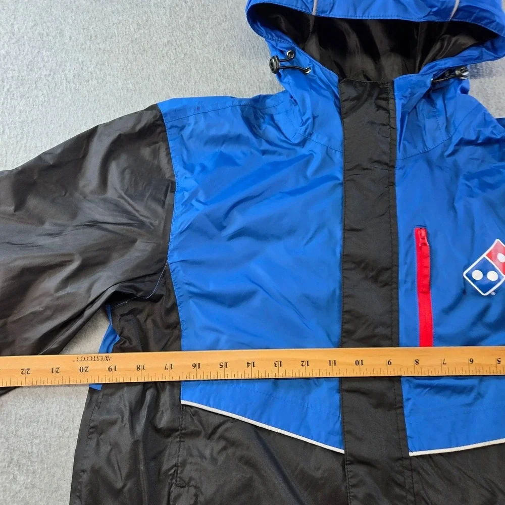 Domino's Jacket Mens S Blue Windbreaker Hooded Lined Pockets Reflective